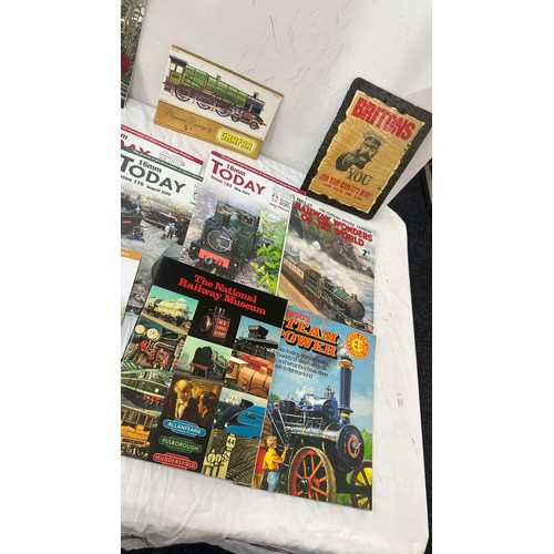 331A - Selection of ' Today' Rail way magazines and a selection of train hand made signs