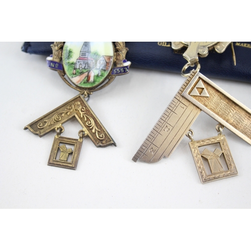 418 - Sterling Silver Masonic Past Master Jewels x 3 inc Felix Lodge 106g