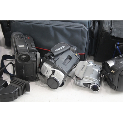 493 - Assorted Vintage Video Camcorders w/ Some Bags & Boxes Untested Job Lot