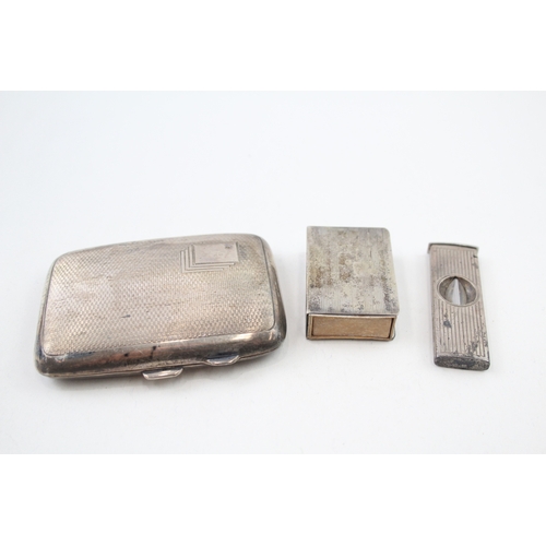 40 - 3 x .925 sterling tobacciana inc cigar cutter, cigarette case etc