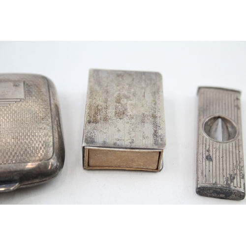 40 - 3 x .925 sterling tobacciana inc cigar cutter, cigarette case etc