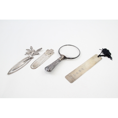 57 - 4 x .925 sterling silver bookmarks & handled magnifying glass