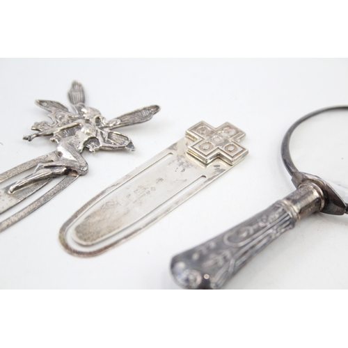 57 - 4 x .925 sterling silver bookmarks & handled magnifying glass