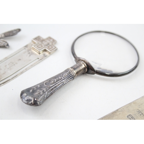 57 - 4 x .925 sterling silver bookmarks & handled magnifying glass