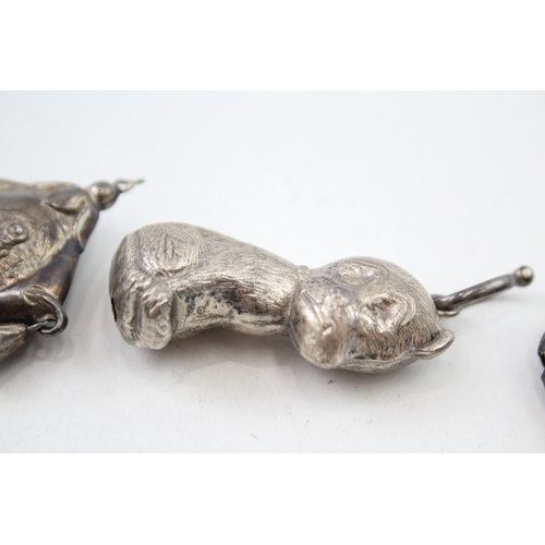 63 - 3 x .925 sterling silver baby rattles inc novelty