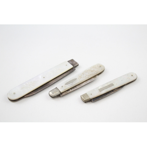 74 - 3 x .925 sterling mop fruit knives