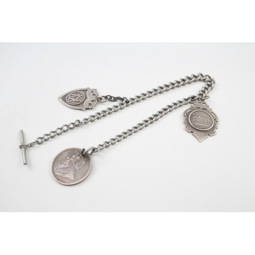 84 - .925 sterling albert chain w/ 2 fobs