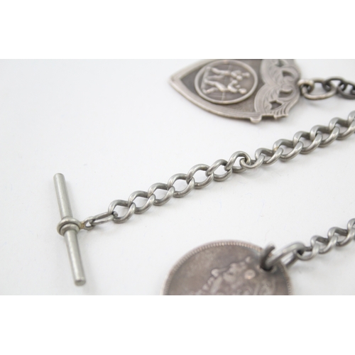 84 - .925 sterling albert chain w/ 2 fobs