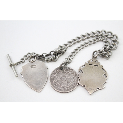 84 - .925 sterling albert chain w/ 2 fobs