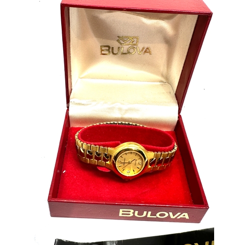 450 - Original boxed vintage ladies Bulova Longchamp wristwatch the watch is ticking