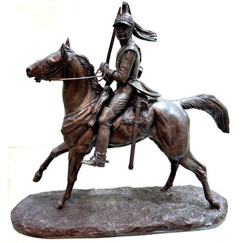 567 - Heredities cold cast bronze figure by Geenty, Cavalry piece, damage to helmet as seen images