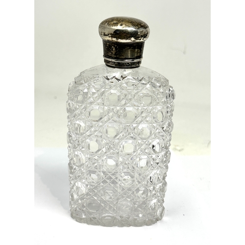 7 - Antique silver top cut glass bottle flask measures height 15cm by 7.5cm wide Birmingham silver hallm... 