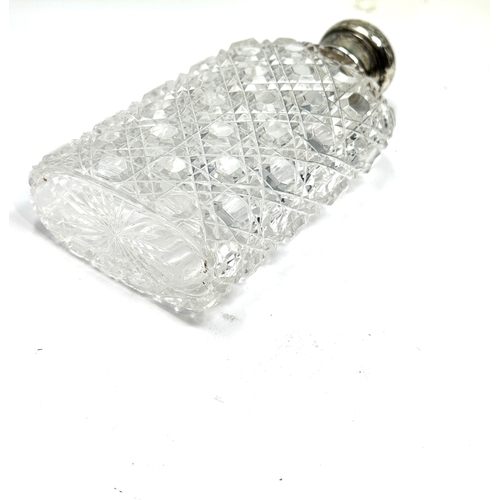 7 - Antique silver top cut glass bottle flask measures height 15cm by 7.5cm wide Birmingham silver hallm... 