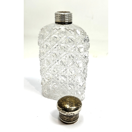 7 - Antique silver top cut glass bottle flask measures height 15cm by 7.5cm wide Birmingham silver hallm... 