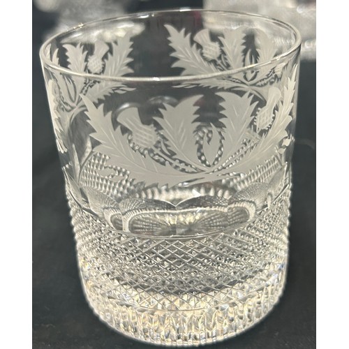 367 - Edinburgh Thistle crystal glass whisky jug together with 7 old fashioned whiskey glasses / tumblers