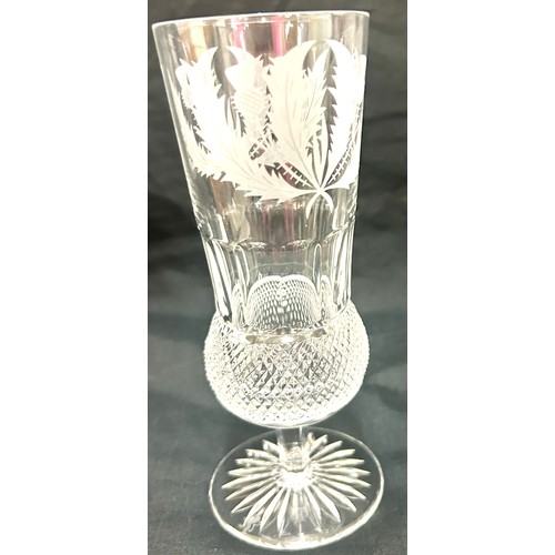 366 - Set 2 Edinburgh Crystal etched Thistle tall champagne glasses flutes 175mm