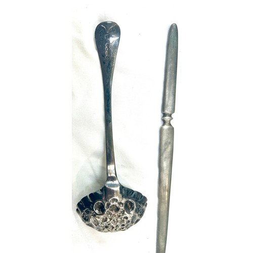 377 - Selection of silver pieces to include set cased 6 teaspoons, berry spoon, silver brush, letter opene... 