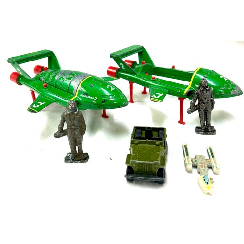 452 - Matchbox vintage Thunderbirds T2  model, 1 spare, Lesney army truck, 2 lead small figures, plastic s... 