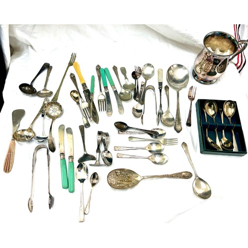 386 - Selection of silver plated cutlery, tanker etc