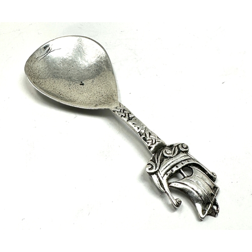 20 - Antique silver tea caddy spoon viking ship handle makers mark chester S&Co