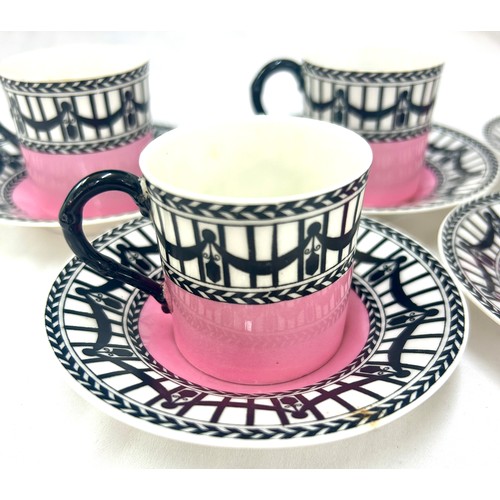 521 - Set 6 vintage pink and black Royal Worcester cups and saucers