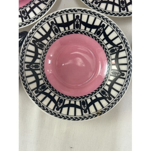 521 - Set 6 vintage pink and black Royal Worcester cups and saucers