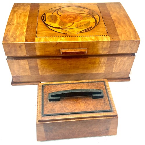 36 - 2 Wooden inlaid art deco boxes, largest measures approximately Length 12 inches, Depth 8 inches, Hei... 