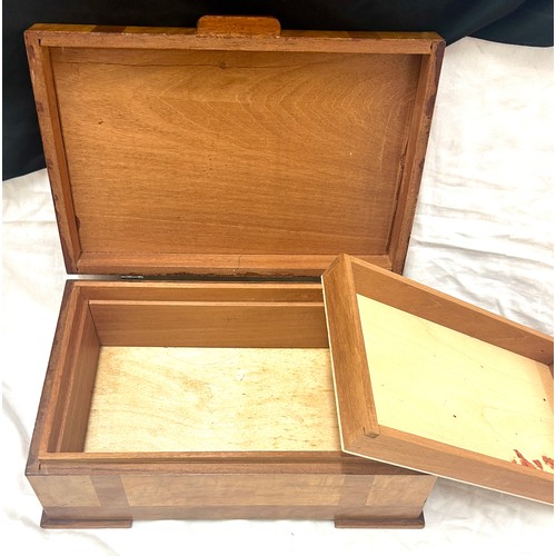 36 - 2 Wooden inlaid art deco boxes, largest measures approximately Length 12 inches, Depth 8 inches, Hei... 