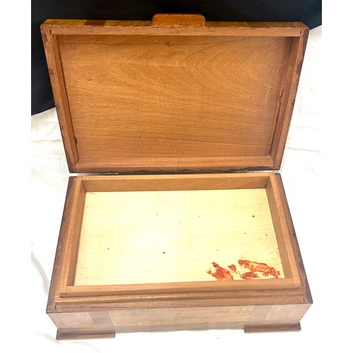 36 - 2 Wooden inlaid art deco boxes, largest measures approximately Length 12 inches, Depth 8 inches, Hei... 