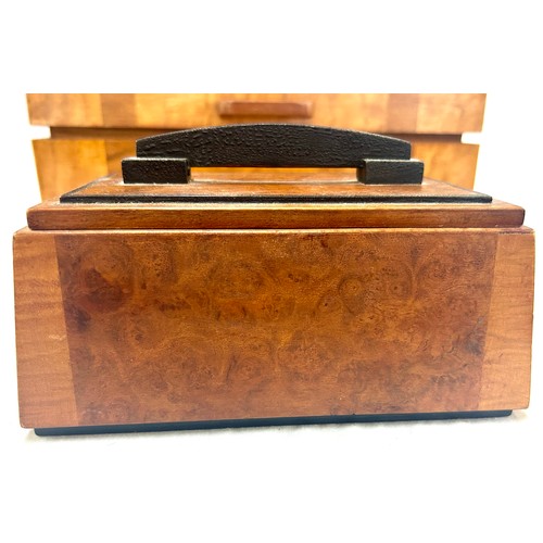 36 - 2 Wooden inlaid art deco boxes, largest measures approximately Length 12 inches, Depth 8 inches, Hei... 