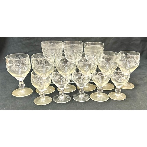 56 - Selection of Victorian etched drinking glasses, various sizes