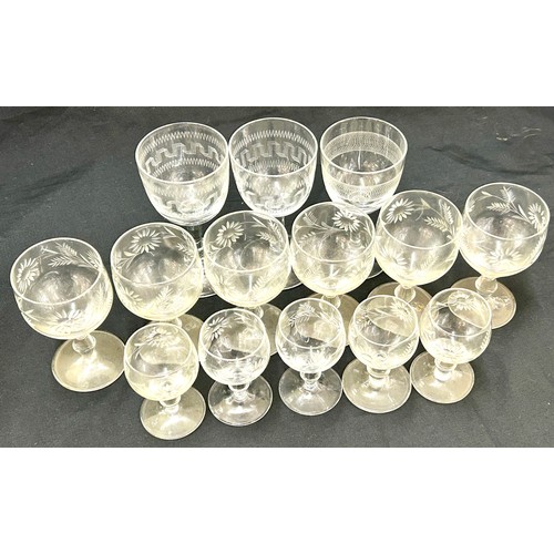 56 - Selection of Victorian etched drinking glasses, various sizes