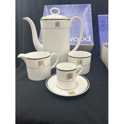 107 - Boxed vintage Wedgwood House of commons, coffee pot, cups and saucers, creamer and sugar box all wit... 