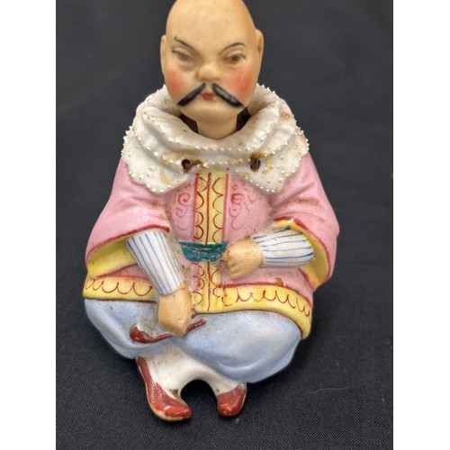 436 - Vintage painted porcelain Chinese nodder, overall height 2.5 inches, hairline crack to back