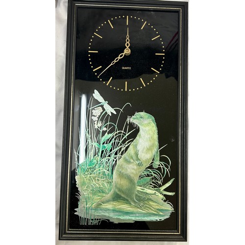 47 - 3 various pictures and a picture clock, largest frame measures approximately Height 13 inches, Width... 