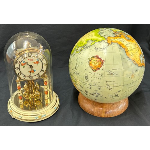 51 - Kundo carriage clock and globe, approximate height of globe 24 inches