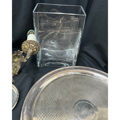 182 - Selection of collectables to include desk lamp, wall lamps, silver plated tray, silver plated coaste... 