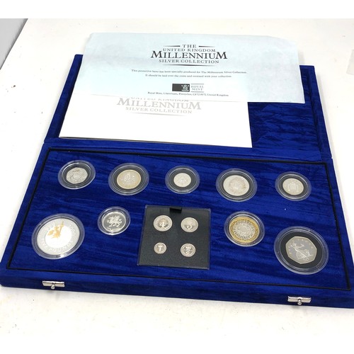 489 - Royal Mint Millennium Silver Collection 9 Coins + 4 Maundy Coins + Coa