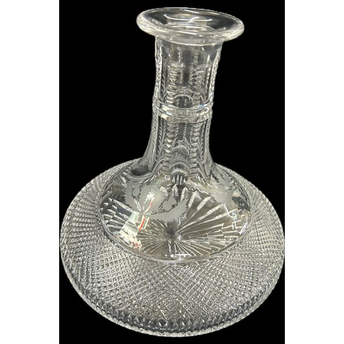 360 - Vintage Edinburgh thistle pattern crystal glass ship decanter with stopper in good overall condition