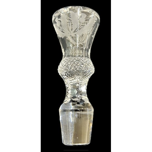 360 - Vintage Edinburgh thistle pattern crystal glass ship decanter with stopper in good overall condition