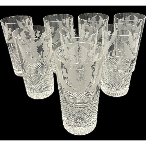 368 - Set of 8 Edinburgh crystal highball tall tumbler glasses with etched thistle pattern, all in good ov... 