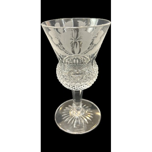 370 - Set of 7 Edinburgh thistle crystal Sherry / port glasses all engraved with thistles all in good over... 