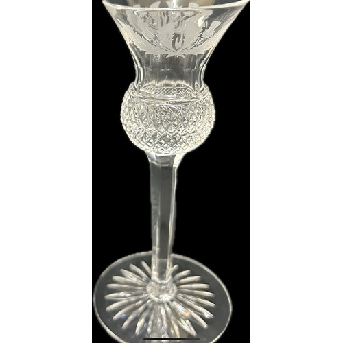 371 - Set of 2 Edinburgh thistle crystal tall Sherry / port glasses all engraved with thistles all in good... 