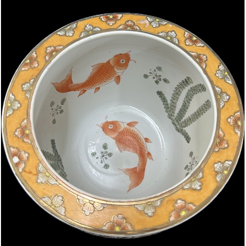 235 - Oriental / Japanese fish bowl / jardiniere, hand painted Satsuma, approximate measurements Height 10... 