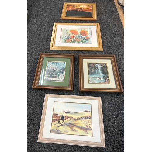 113 - Selection 5 framed picture frames, various scenes. largest measures Width 32 inches, Height 27 inche... 