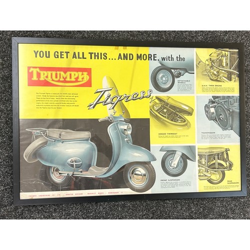 112 - Selection 3 framed posters depicting motorcycles etc, largest frame measures approximately Height 34... 