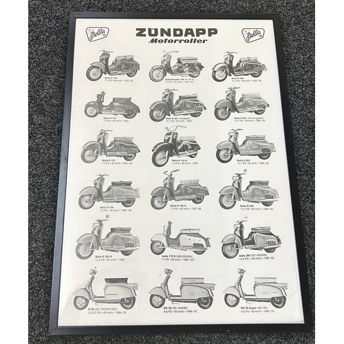 112 - Selection 3 framed posters depicting motorcycles etc, largest frame measures approximately Height 34... 