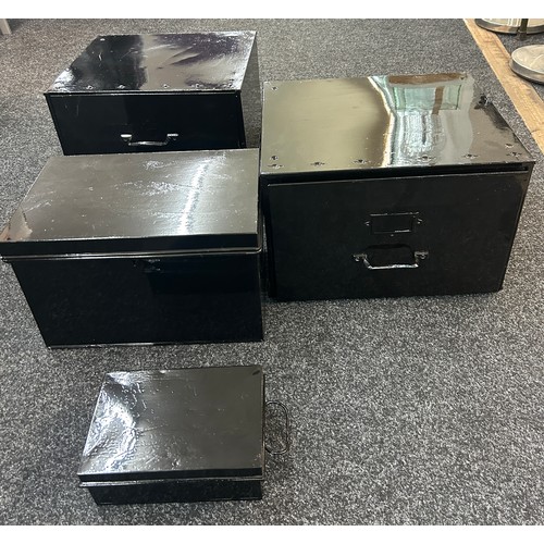 191 - 2 Metal drawers, 2 metal deed boxes, Largest measures Depth 16 inches, Width 8 inches, Height 12 inc... 