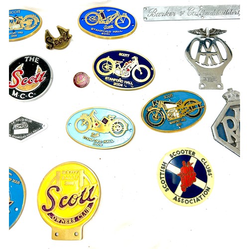 481 - Selection of small plaques for Scott motorcycle , RAC, AA Velocette owners club badge etc