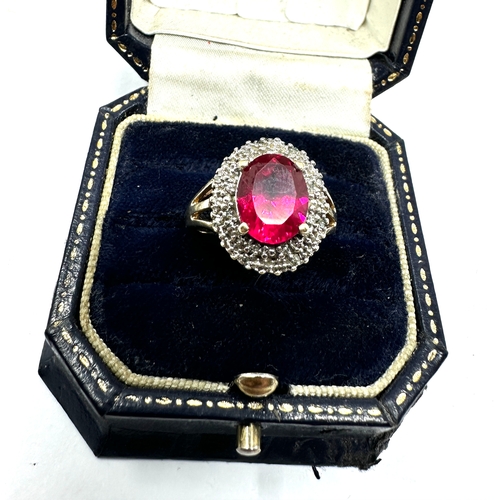 102 - 9ct gold synthetic ruby & diamond ring weight 4.2g